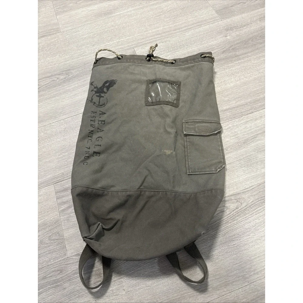 Vtg Y2K American Eagle Olive Green Canvas Military Duffel Bag Backpack Rucksack
